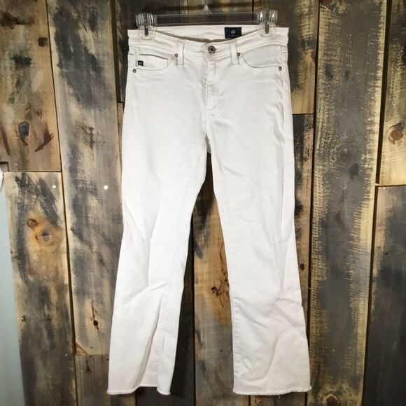 Adriano Goldschmied cropped bootcut raw hem white jeans size 25R - Picture 1 of 11